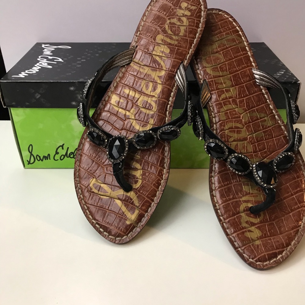 Sam Edelman Black Rhinestone Thong Sandals Sz 8 - Picture 3 of 8